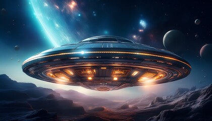 explore the wonders of space travel a stunning visualization of a futuristic ufo merging technology and imagination in the vast universe