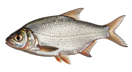 Obraz premium Detailed illustration of a silver freshwater fish with orange fins isolated on transparent background