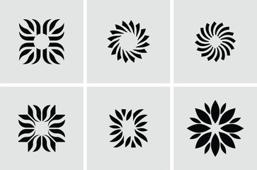 Abstract Black Geometric Floral and Starburst Logo Icons circle