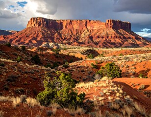 Naklejka premium Red rock landscape under a dramatic sky