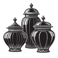 Black glass jars contour Silhouette Vector, High Quality Illustration on White Background