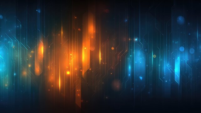 Abstract futuristic background with glowing lines and particles in blue and orange hues for technology and design themes