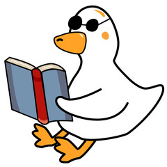 Cartoon Duck Reading Book with Sunglasses. Vector illustration