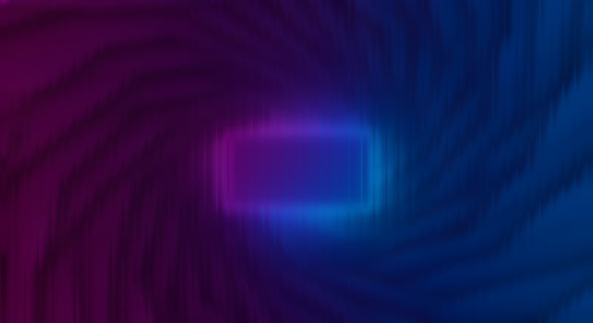 A glowing neon rectangle floats in the center of a swirling purple and blue vortex.