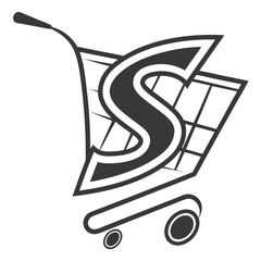 Shopping cart with letter s for online store