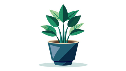 Illustration of a vibrant green houseplant with lush leaves in a blue pot, , adding a touch of nature to any space