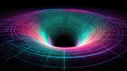 Vibrant Digital Artwork of a Black Hole with Colorful Grid and Cosmic Background in Sci-Fi Style
