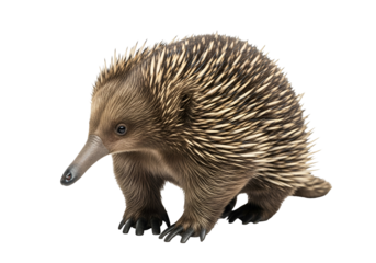 Detailed close-up of a captivating short-beaked echidna, showcasing its intricate spiny coat and expressive features against a stark black background.