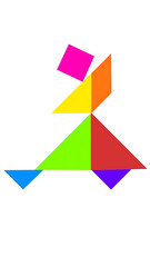 Tangram Puzzle Illustration A Colorful Geometric Figure on a White Background