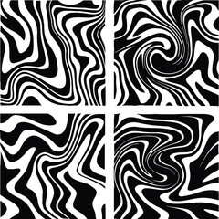 Obraz premium Four Abstract Black and White Swirling Wave Patterns vector illustration