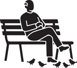 Old man resting on bench with pigeons
