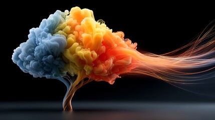 colorful cloud shaped like a tree with blue, yellow, and red flows extending outward. 