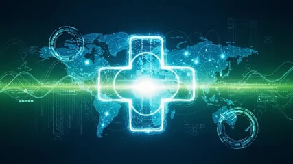 Global Medical Network Connecting Over World Map Animation - Powered by Adobe