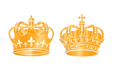 Golden King and Queen Crowns - A Set of Royal Vector Illustrations