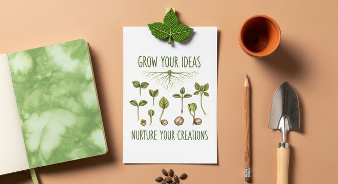 Conceptual Flat Lay Grow Ideas Nurture Creations