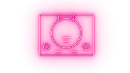 A pink neon retro gaming console isolated on transparent background, evoking nostalgia and a love for classic video games of the past