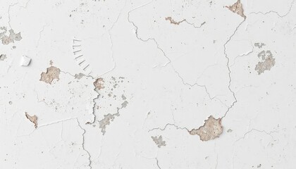 White painted wall with damage, cracks and missing sections that shows the layers beneath the top coat