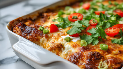 Delicious Baked Enchiladas Dish with Fresh Toppings