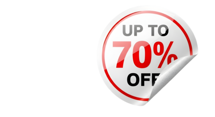 Grab incredible savings with this bold up to 70% off sale sticker, perfect for promotions