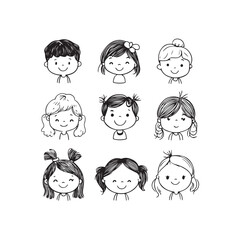 Vector illustration of elegant and trendy cartoon style female hairstyle icon set.