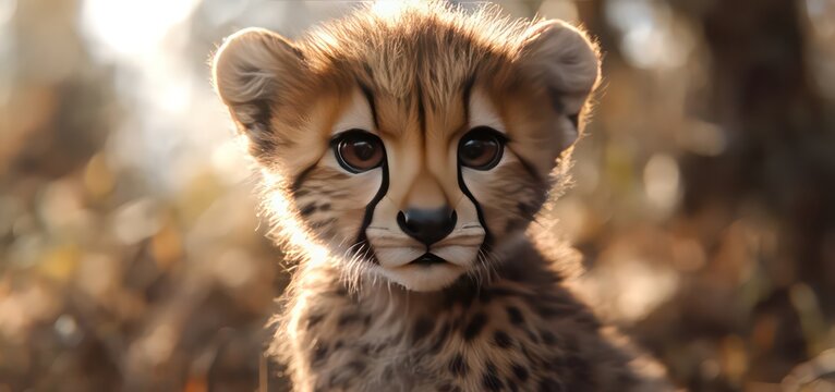 Energetic Baby Cheetah Cub Chasing Tail in Golden Savannah
