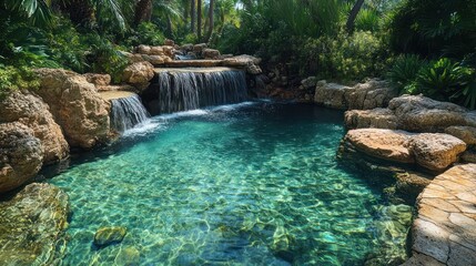 Tropical Waterfall Pool Oasis Garden Relaxation