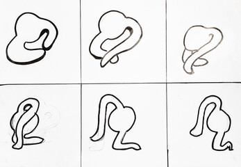 hand-drawn stages of changes in contours of figure