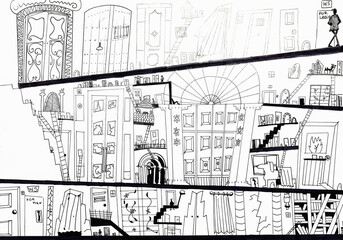 Fototapeta premium hand-drawn sketch of various doors and stairs