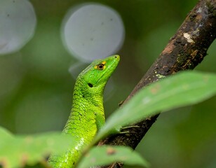 Lizard on branch in forest
