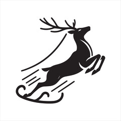 Reindeer mid-leap with sleigh lines vector silhouette outline logo design concept illustration