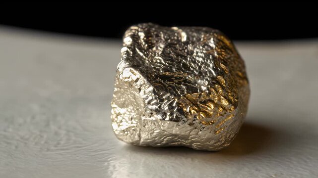 Palladium metal nugget natural ore raw mineral shiny texture silver tone reflective surface macro closeup geology detail elegant luxury