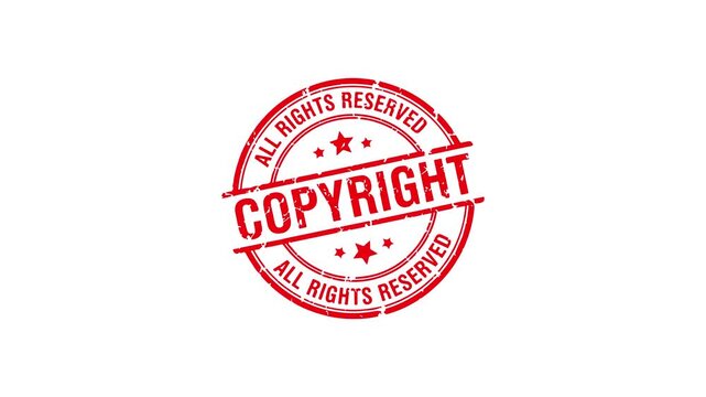 Animated copyright stamp on vibrant green screen for legal protection and intellectual property rights enforcement in digital content