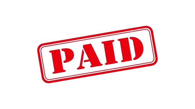 Animated 'PAID' stamp on vibrant green, finance approval, business success, loan cleared, invoice payment confirmation animation