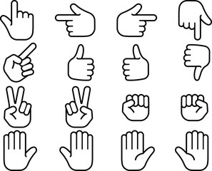 ハンドサインのアイコン16種セット　モノトーン