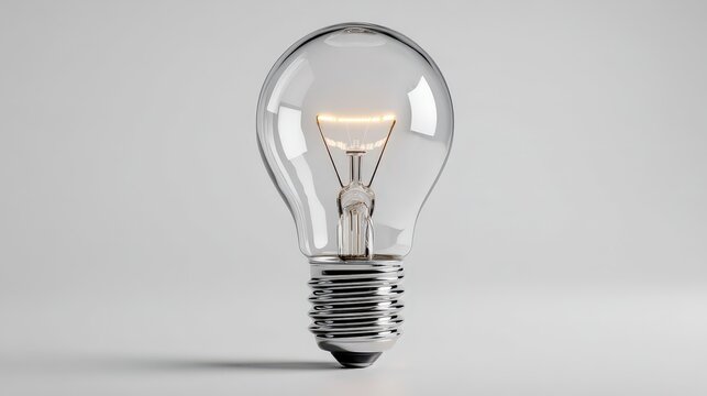 Vintage Light Bulb with Clear Glass and Metallic Base on Simple Background
