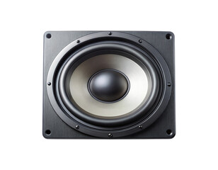 High fidelity loudspeaker with textured black surface isolated on white background
