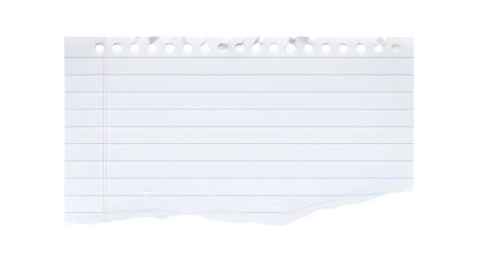 Torn notepad paper sheet with perforated edge isolated for creative design projects and notes isolated on transparent background