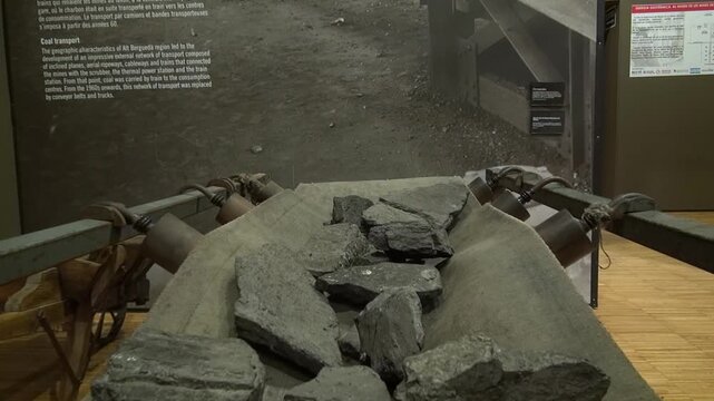 Coal mining musem conveyor belt rock stone closeup macro