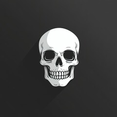 A human skull with defined features and shadows is centered on a black canvas