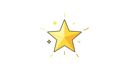Obraz premium Shining gold star with rays, sparkles, and a yellow gradient.