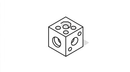 Isometric line drawing of a cube with circular cutouts and a shadowed base