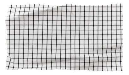 Fototapeta premium Piece of torn crumpled checkered fabric on a white background. Textile. Cellular tissue isolate