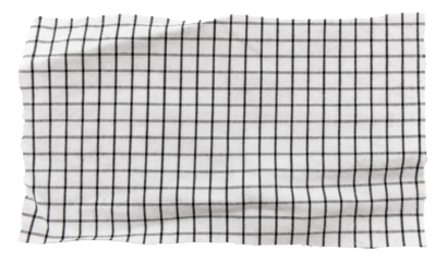 Piece of torn crumpled checkered fabric on a white background. Textile. Cellular tissue isolate