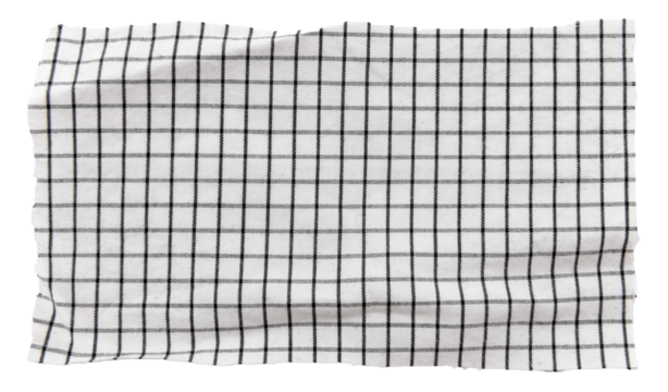 Piece of torn crumpled checkered fabric on a white background. Textile. Cellular tissue isolate