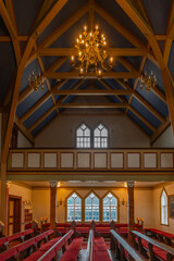 Int&eacute;rieur de H&uacute;sav&iacute;kurkirkja, l'&eacute;glise de la petite ville portuaire de H&uacute;sav&iacute;k, dans le nord de l'Islande, connue comme la capitale europ&eacute;enne de l'observation des baleines