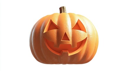 A carved pumpkin face clipart, halloween symbol, 3D render illustration, orange glow, isolated on white background. 