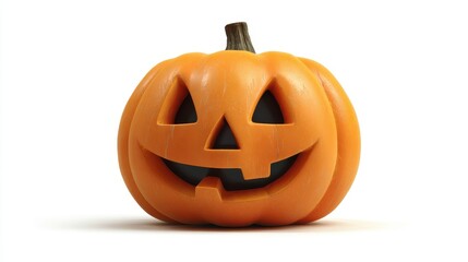 A carved pumpkin face clipart, halloween symbol, 3D render illustration, orange glow, isolated on white background. 