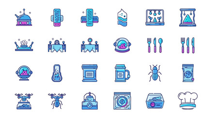 Naklejka premium Diverse collection of colorful line art icons representing various objects and concepts.