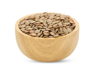 Lentils in wooden bowl isolated on transparent png