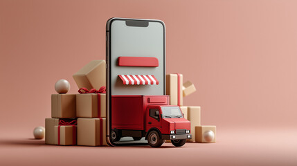 Express delivery service app displayed on a smartphone in a vibrant red scene, highlighting fast shipping, user-friendly interface, and convenience.